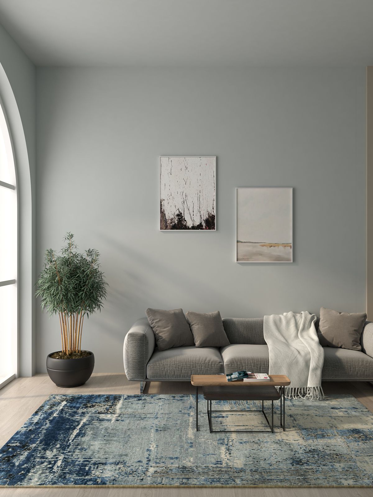 Tappeti deep blue abstract carpet in a contemporary living room